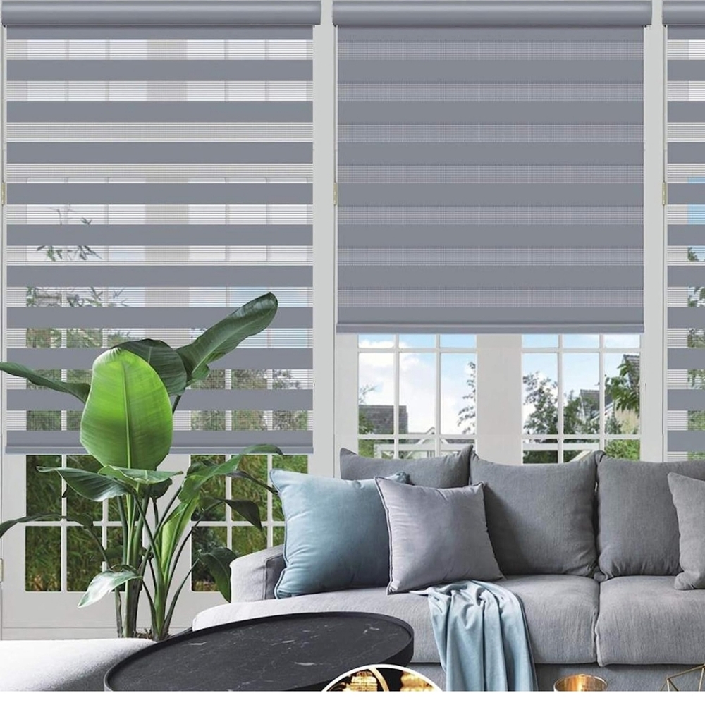 Lot Of 2 Gray  23"W x 72"L Changshade Cordless Zebra Roller Shade with Valance